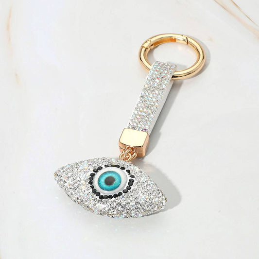 Bling Studded Evil Eye Bag Charm Silver