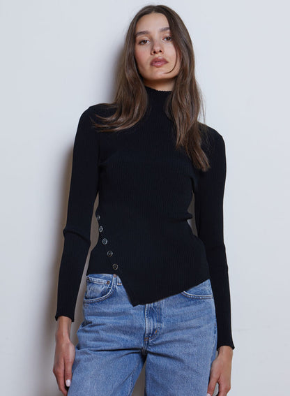 L/S Assymetrical Button Rib