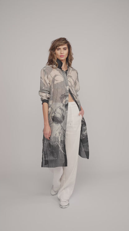 Tulip Print Long Shirt Jacket