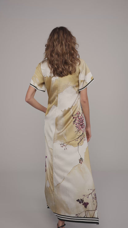 Golden Bloom Print Midi Dress