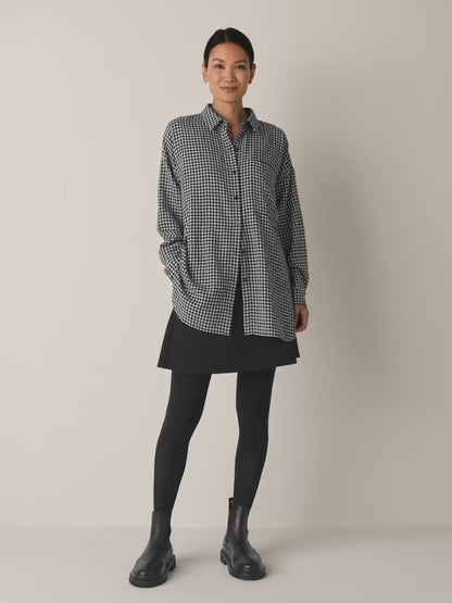 Wool Cotton Check Classic Collar Long Shirt