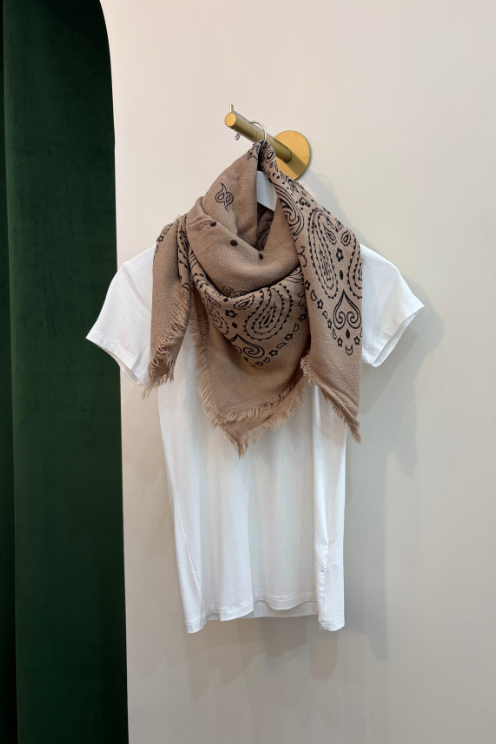 Paisley Wool Scarf Taupe