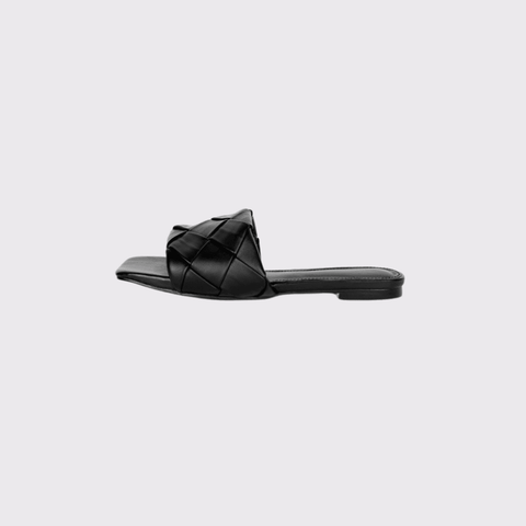 Ducie Amalia Black Leather Weave Slides - Carriage Trade Shop