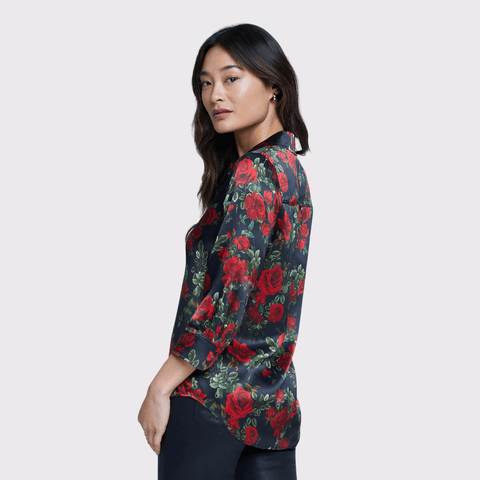 L'agence Dani Blouse in Black with Red Roses - Carriage Trade Shop