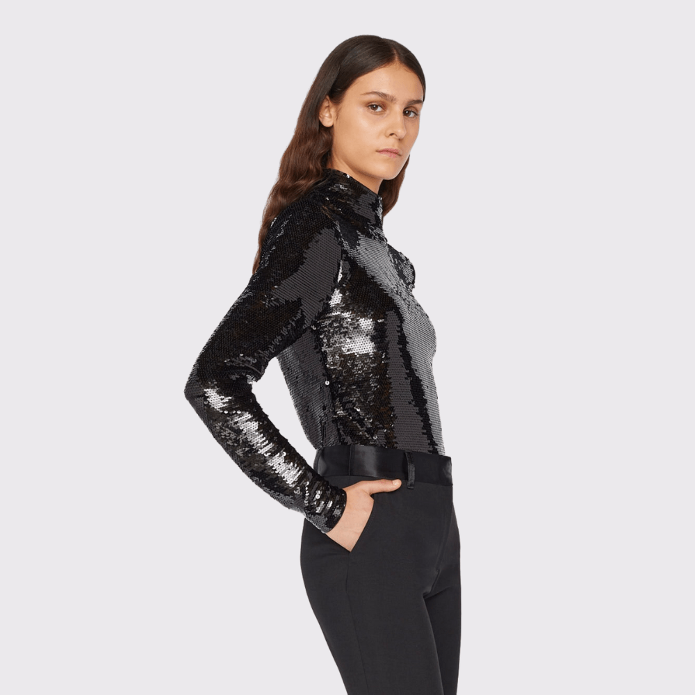 Black sequin turtleneck top discount