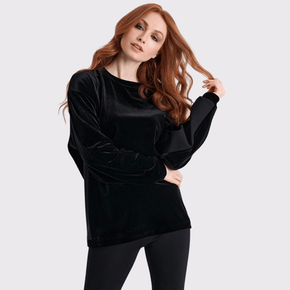 Shan Velvet Long Sleeve Top in Caviar - Carriage Trade Shop